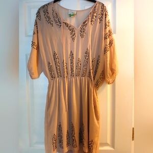 Anthropologie Greylin Cream Sheer Gold Sequin Party Cocktail Dress w/Pockets-S